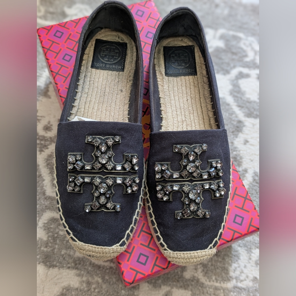 Tory Burch Dark Blue Espadrilles for Women Size 7.5